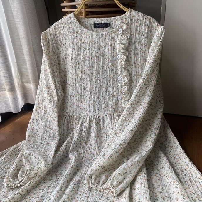 Harga Miring Ayumi Dress Gamis Premium Crinkle Motif Busui Friendly Wudhu Friendly Tali Kiri Kanan S