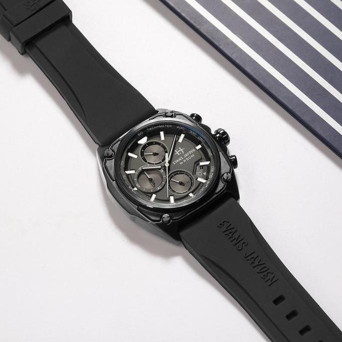 Jam Tangan Pria Evans Jayden 9604 Rubber Kaca Sapphire Chronograph Water Resistant 5 ATM Stainless W