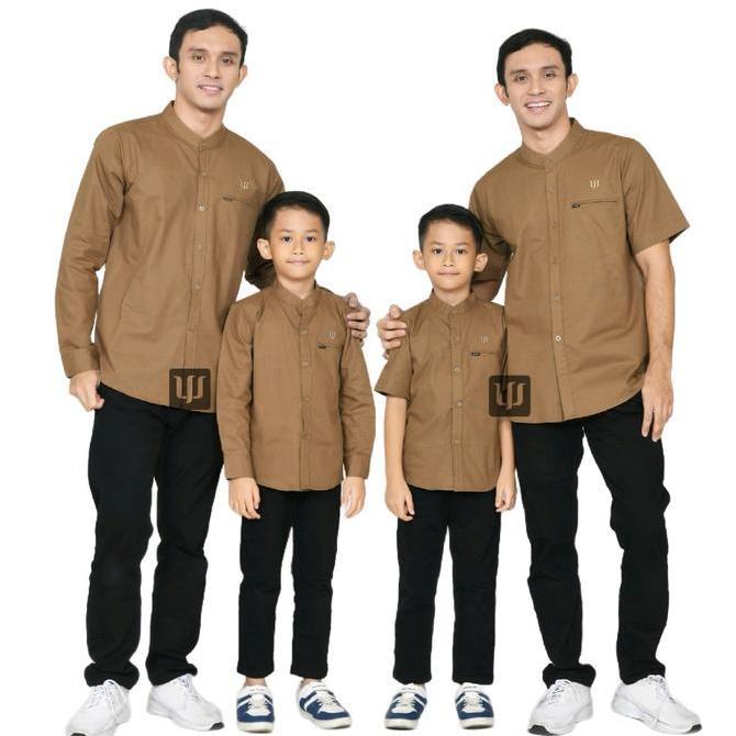 KEMEJA KOKO ANAK COUPLE AYAH (satuan) POLOS KATUN FULL LENGAN PANJANG PENDEK WARNA coklat BROWN / Wo