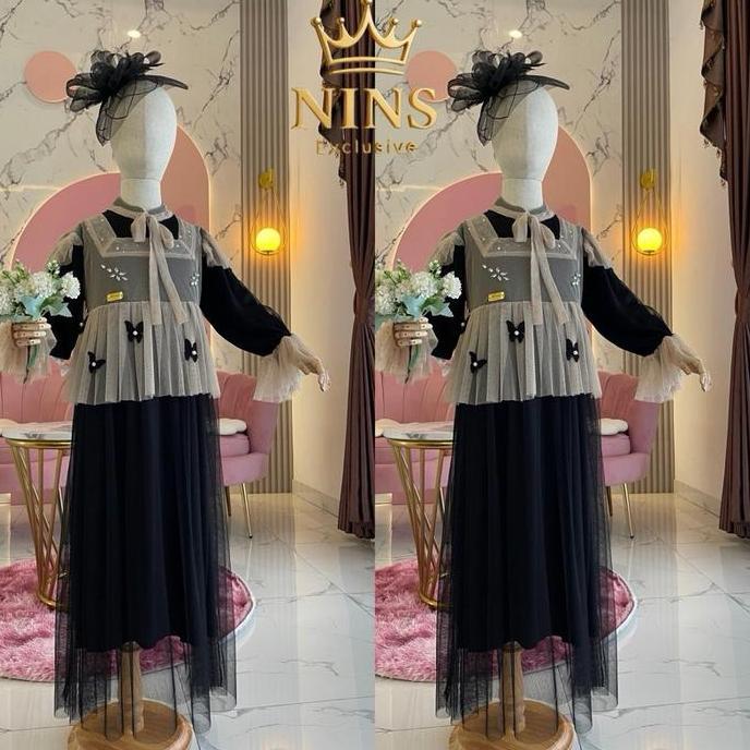 NINS - Gamis Dress Kupu-kupu Anak Butterfly Premium Cantik Dewasa Dress Ceruty Muslim Kondangan Baju