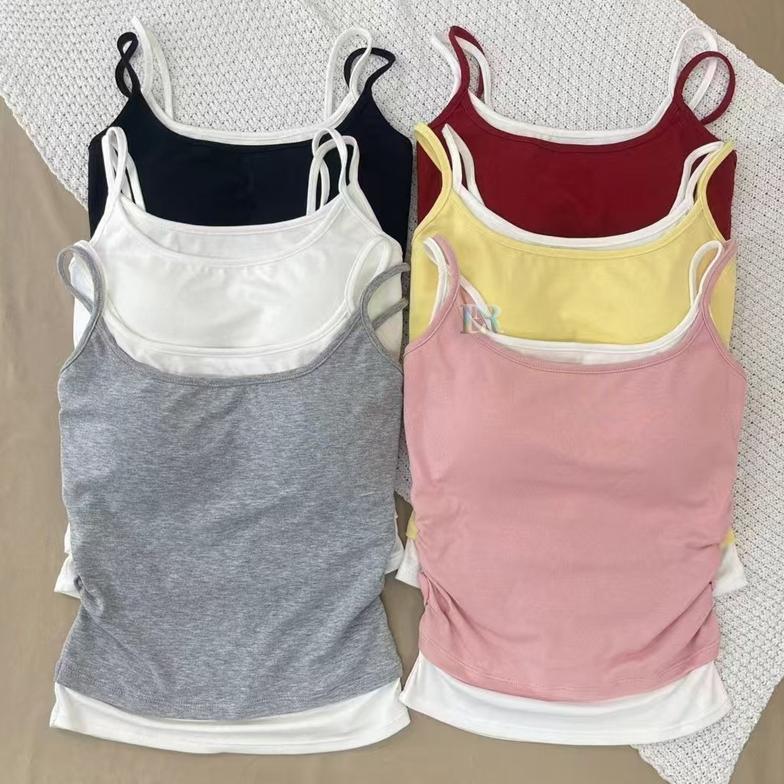 LNR Shop Tanktop Bra with Cup Busa / Pad Lengan 2 Tali Kecil Serut Samping Bahan Cotton Adem Halus L
