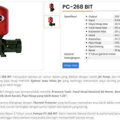Lansungkirim- Mesin Pompa Air Shimizu Pc 268 Jet Pump