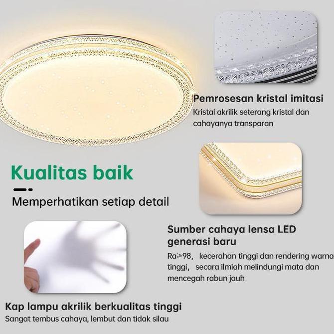 GOGEOUS Lampu Plafon Kristal Dua lapisa 36/48W ornamen pvc bulat 3 warna kamar kap gantung ruang tam