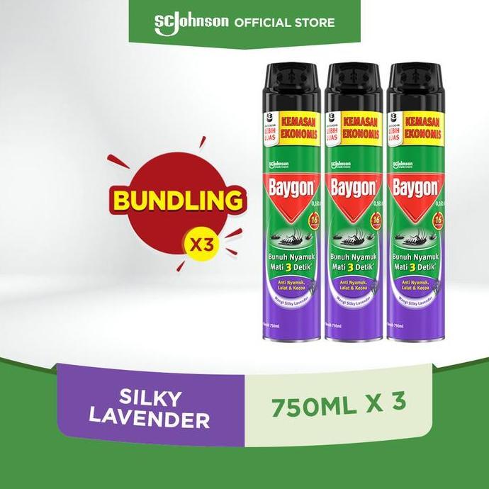Baygon Aerosol Silky Lavender 750ml x3