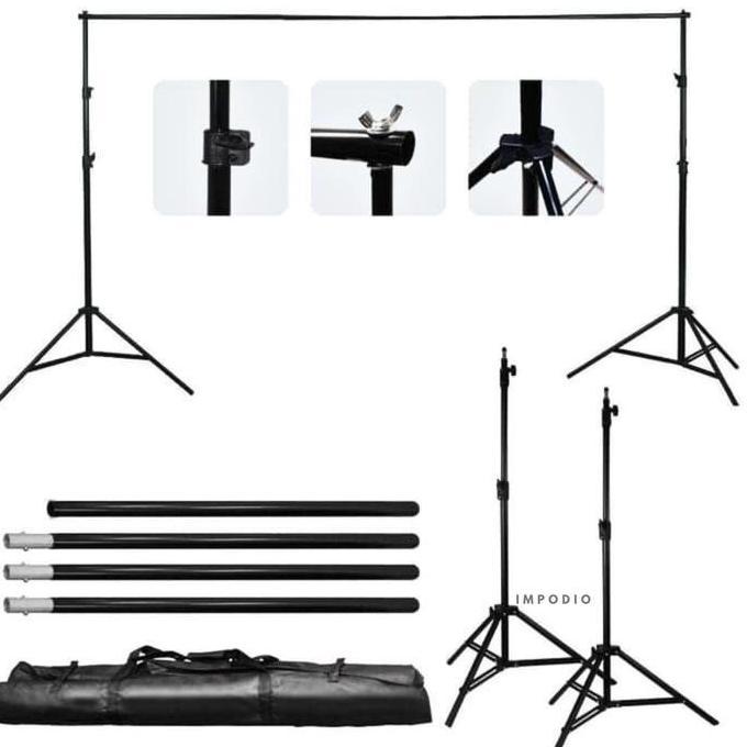 Lansungkirim- Impodio Stand Backdrop Foto 2X3M / 3X3M Lipat Portable | Tripod Penyangga Background S
