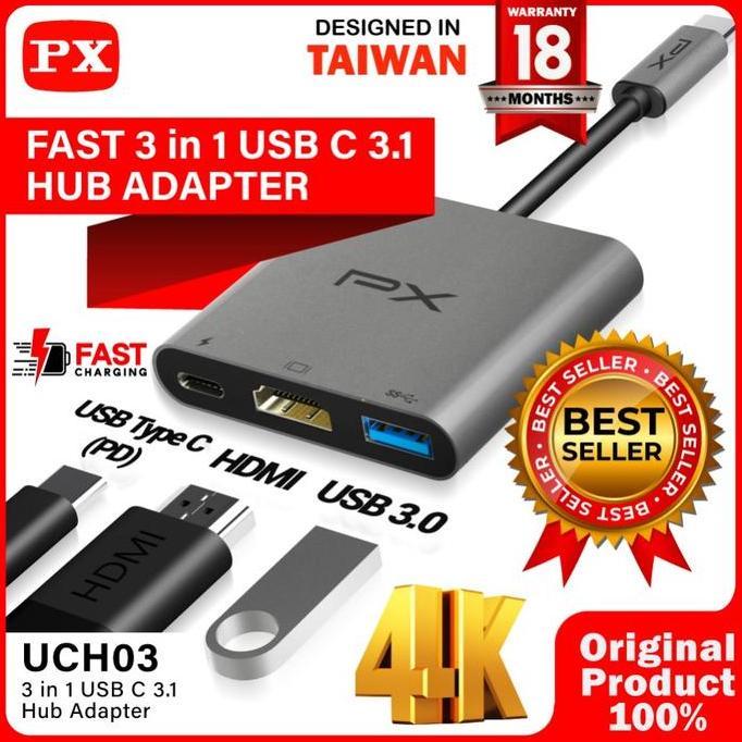 TERBARU - PX Digital Multimedia Type C Hub Converter to USB3.0/HDMI/VGA/LAN/AUX