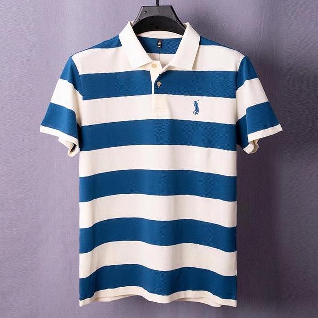 Kaos Polo Stripe U Polos Pria Lengan Pendek Baju Polo Shirt Kaos Kerah Cowok Dengan Desain Garis Ver