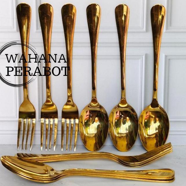 Set Sendok Makan Emas Dan Sendok Gau Emas Tebal Stainles Sendok Sultan Sendok Restoran