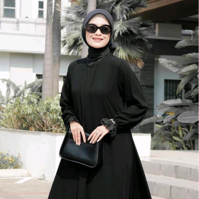 Viral  Gamis Darby/ Dnl Ruxury Original Tangan Renda Jetblack