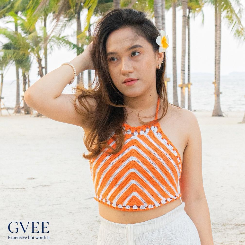 *GVEE* Canggu Top beach Orange / Crochet Pum / Halter rajut / Baju pantai wanita / Atasan Wanita / C