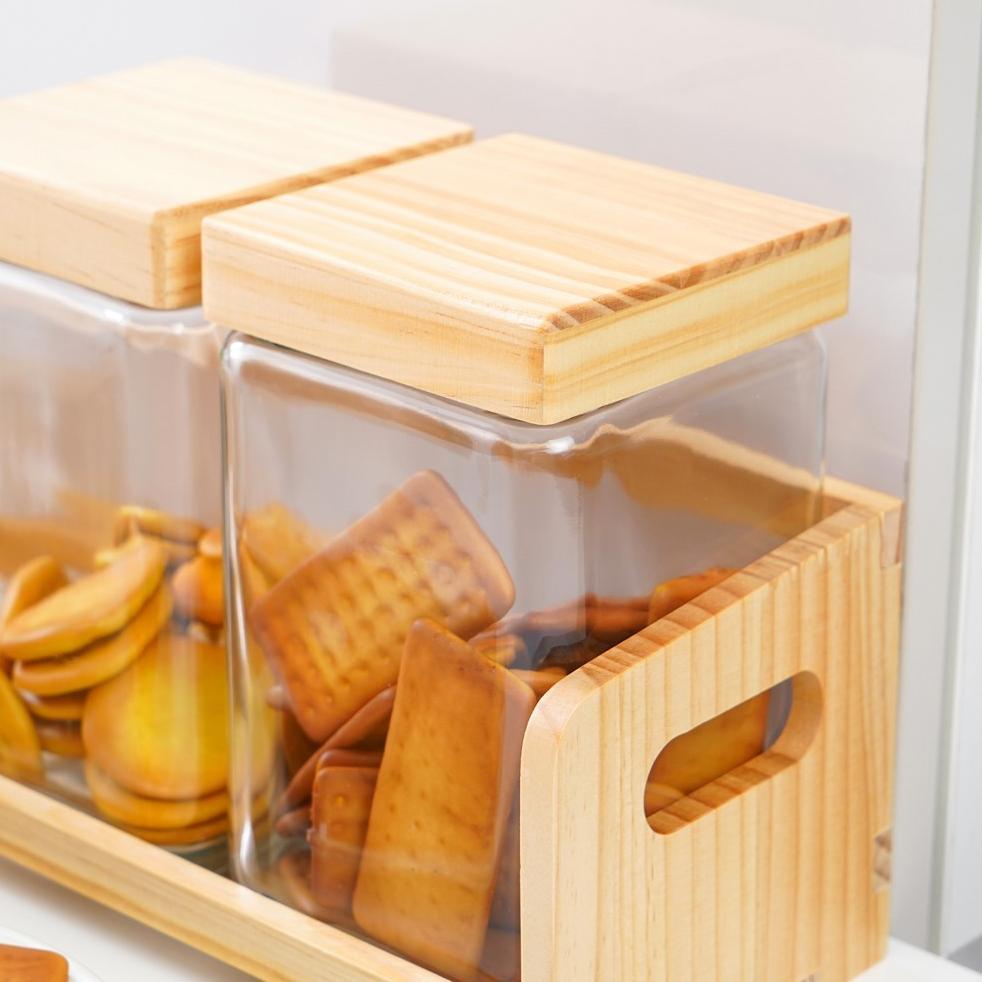 Informa Carley Set 3 pcs Ss Kaca Dengan Rak Jar Tempat Simpan Snack Dan Permen Ses s Serbaguna Perle