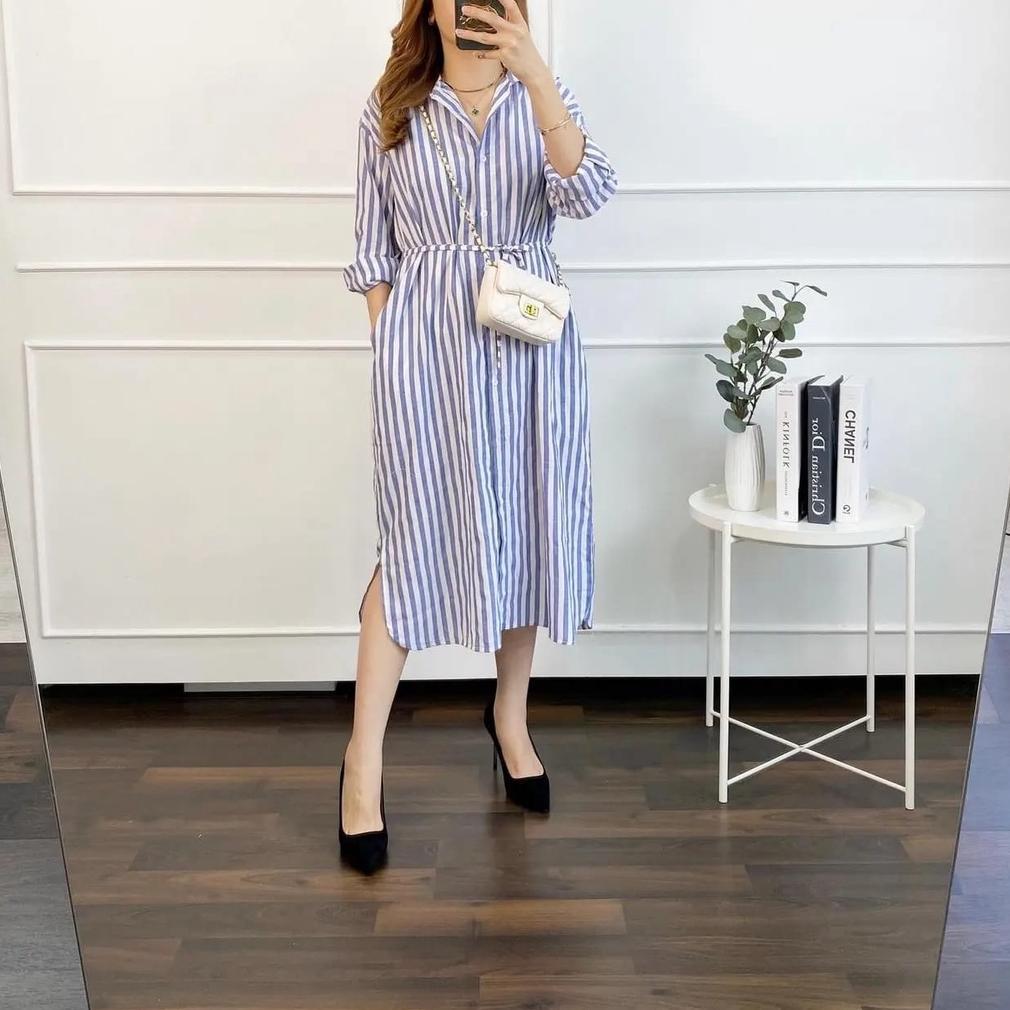 Be.gracious-Stripe / tunik / tunik model ter/dress salur kancing depan
