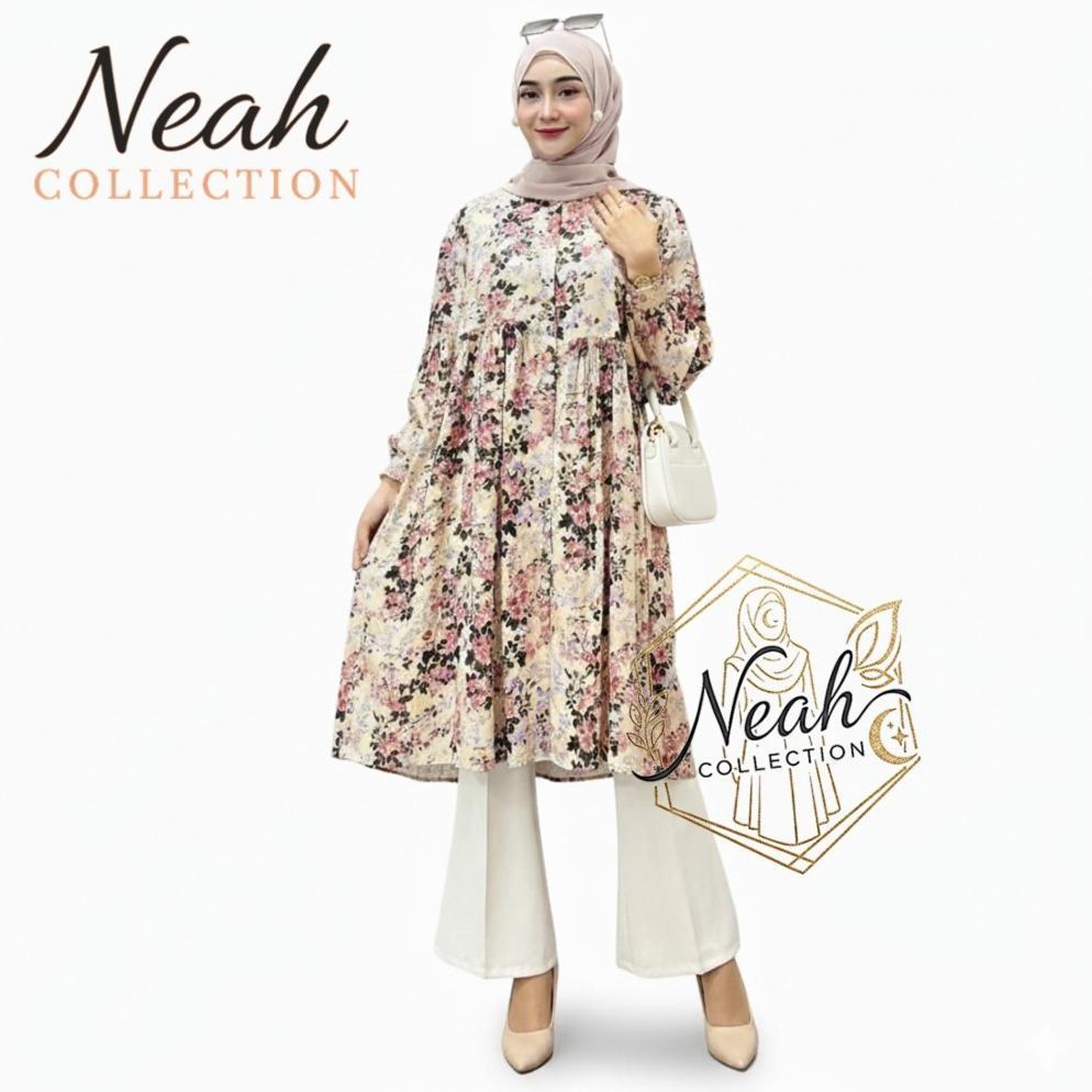 TERBARU Tunik Noora Motif Bunga Kekinian Premium Fashion Muslimah Elegan / Tunik Jumbo Bumil Busui F