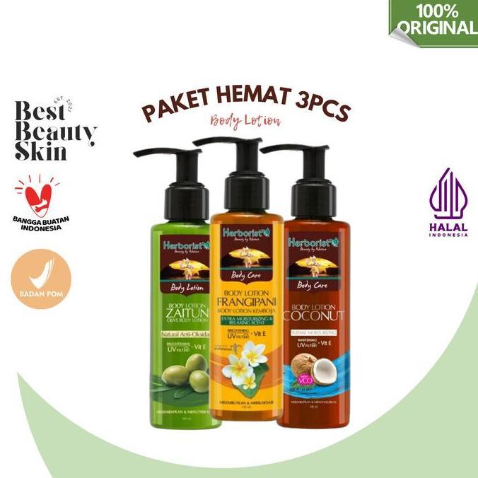 Promo [Paket 3Pcs] Herborist Body Lotion - Zaitun | Coconut | Frangipani Whitening Uv Filter Herbori