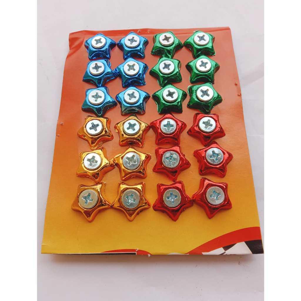 Promo  Isi 24Pcs Baut Plat Nomor Serba Guna Obeng Warna Bintang+Ring / Baud / Baut Motor Variasi Mod