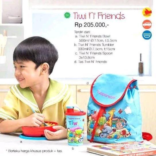AAA Toserda | Paket Bekal Anak Tupperware Tiwi & Friends Kotak Makan, Botol Minum, Sendok & Tas Lucu