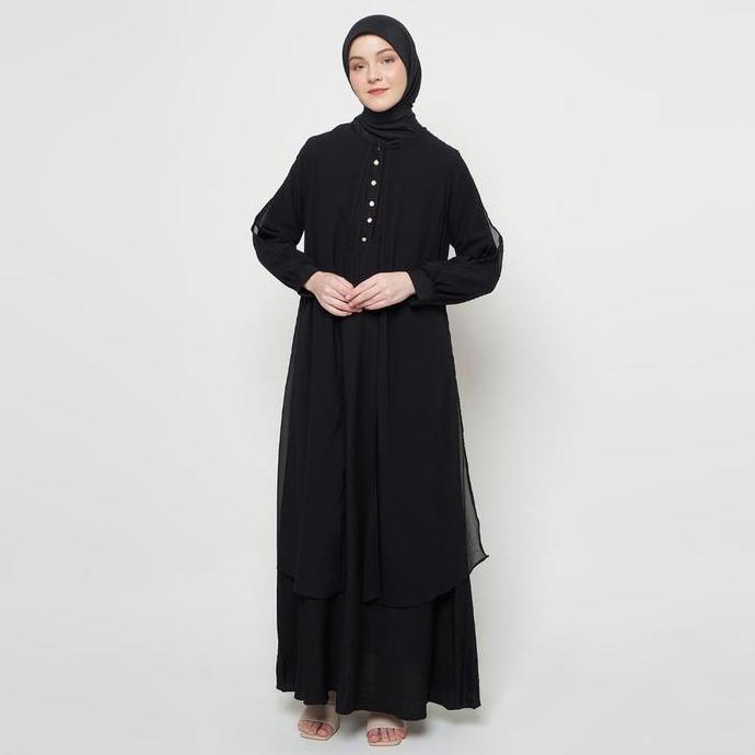 Gamis Wanita Pakaian Muslim Wanita Gamis Slit Warna Hitam SR277 Ready