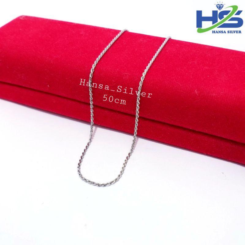 Kalung Perak Asli Silver 925 Lapis Emas Putih Model Tambang 50 60 Cm - Kalung Perak Pria Wanita Anti