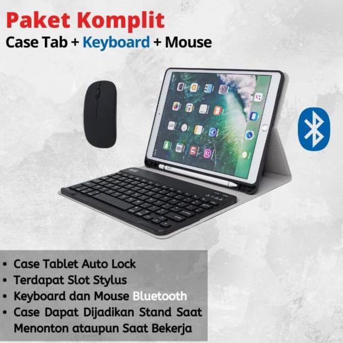 Keyboard + Sarung + Mouse Bluetooth Book Case Black - Paket Lengkap untuk Samsung Galaxy Tab Ipad Mi