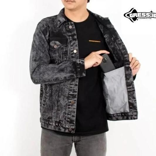 JAKET JEANS PRIA PREMIUM JAKET DENIM PRIA TERLARIS BAHAN TEBAL 12 ONS Bomber Hitam Cowok Panjang GRE