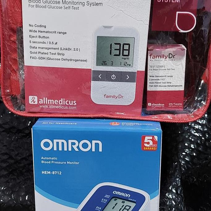 Paket Tensimeter Digital OMRON HEM 8712 & Cek Gula darah Family Dr.