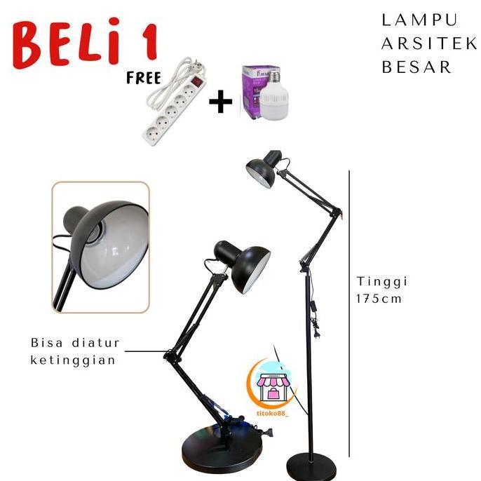 ( Besar + Tinggi ) Lampu Meja Baca Belajar - Jepit Arsitek - Flexibel
