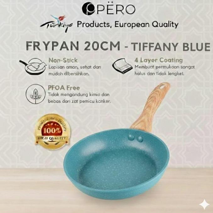 [IN HOUSE] Pero Frypan 20cm Nonstick Granite Wooden Handle/ Wajan Tanpa Minyak SS