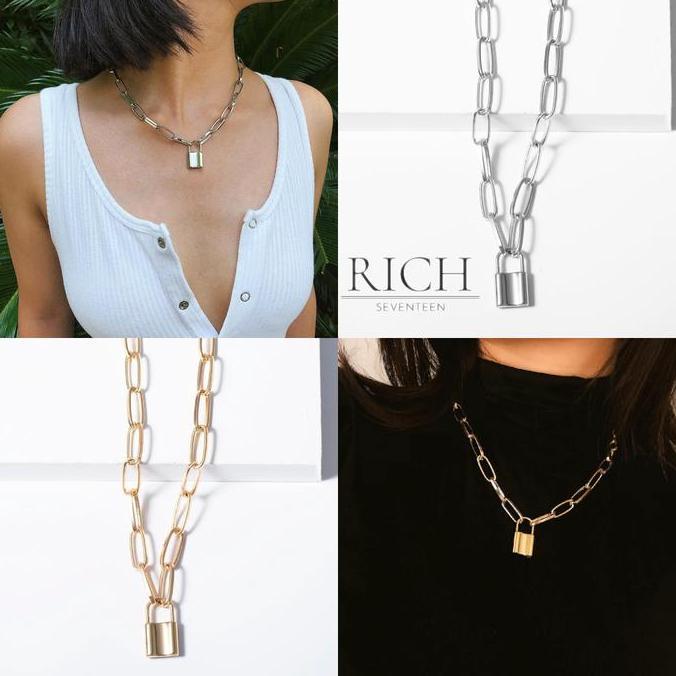 DE136 - Kalung Titanium Wanita Kalung Pria Titanium Liontin Gembok Korea