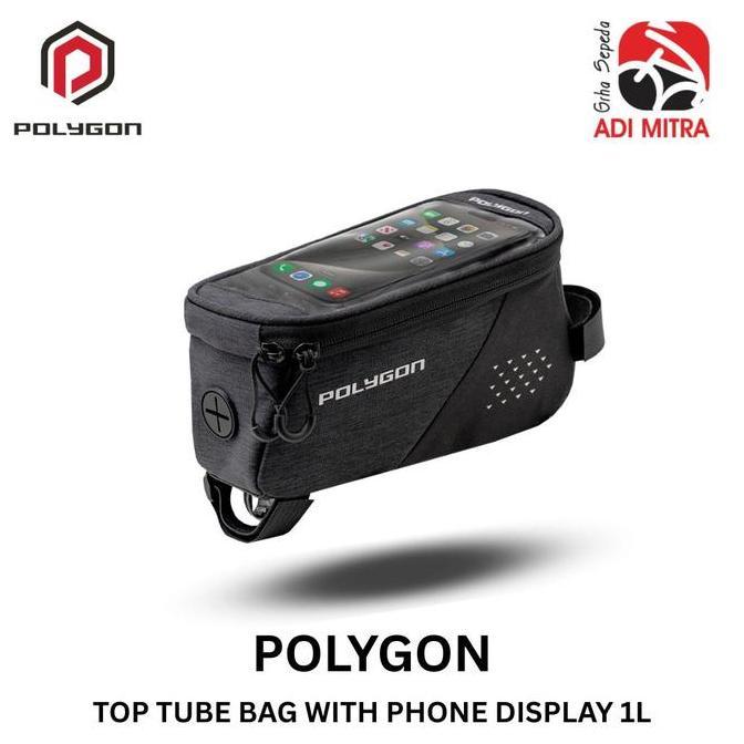 POLYGON Tas Sepeda Frame MTB Polygon Top Tube Bag with Phone Display 1L Hitam Weatherproof