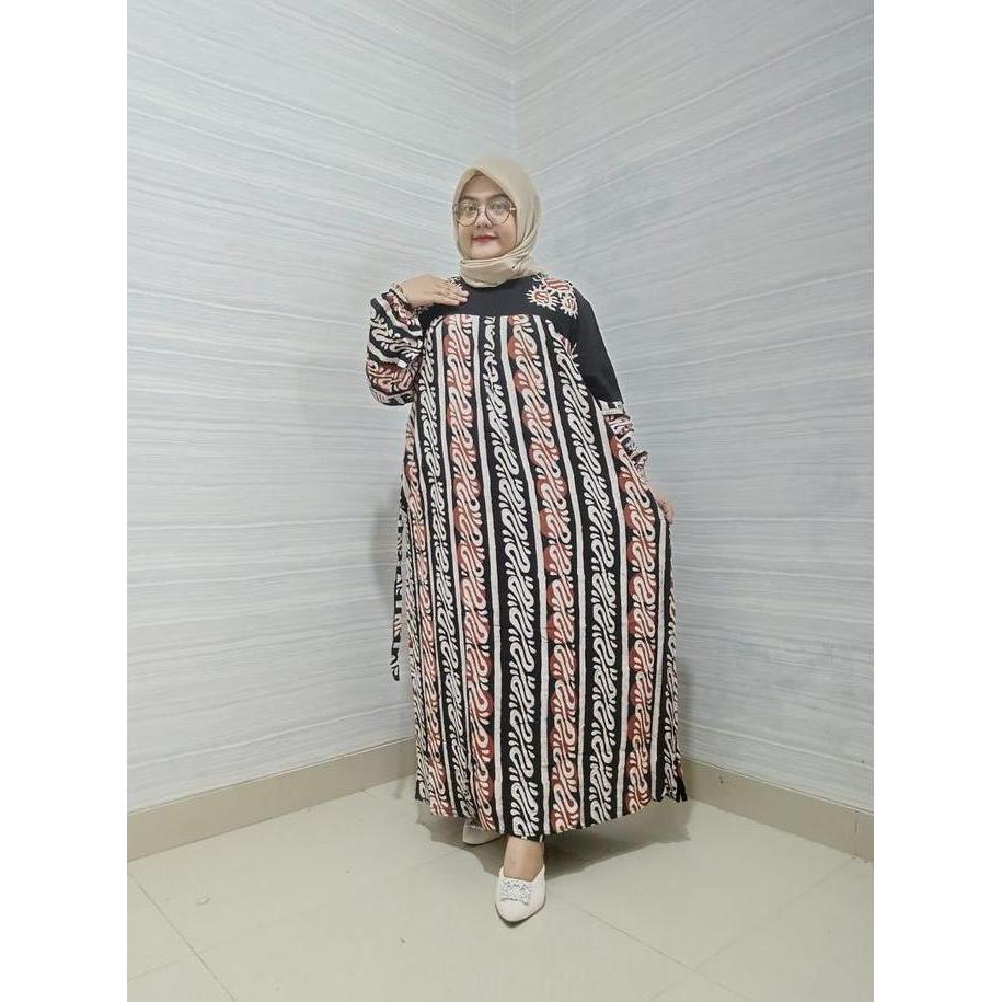GAMIS SALMA JUMBO LD 140 PB 135  motif batik tcap cantik bahan rayon tebal adem pekalongan Muslim Wa