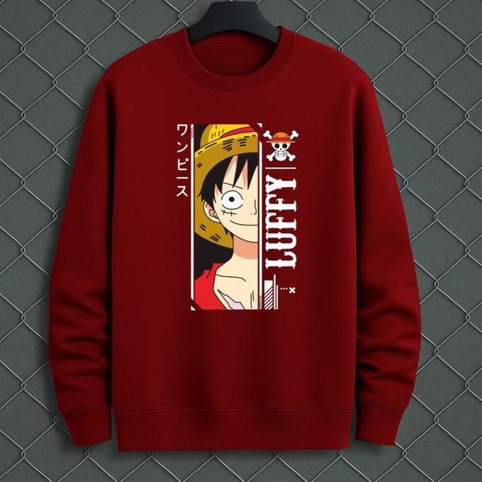 DS127 - Baju Sweater luffy sebelah muka crewneck sweater gambar Panjang Tebal Pria Fleece Hoodie Dis