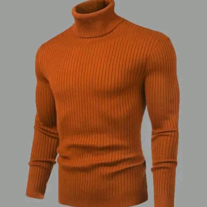 DS128 >> Kaos Turtle Neck Leher Tinggi Pria Lengan Panjang,Leher Knitwear Lerah tebal Santai Polos B