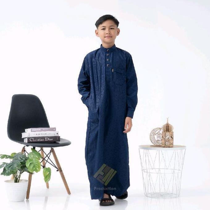Promo Guncang Jubah Anak Laki Laki Premium Embos Model Minimalis Putih Turki Koko Lebaran Peci Katun