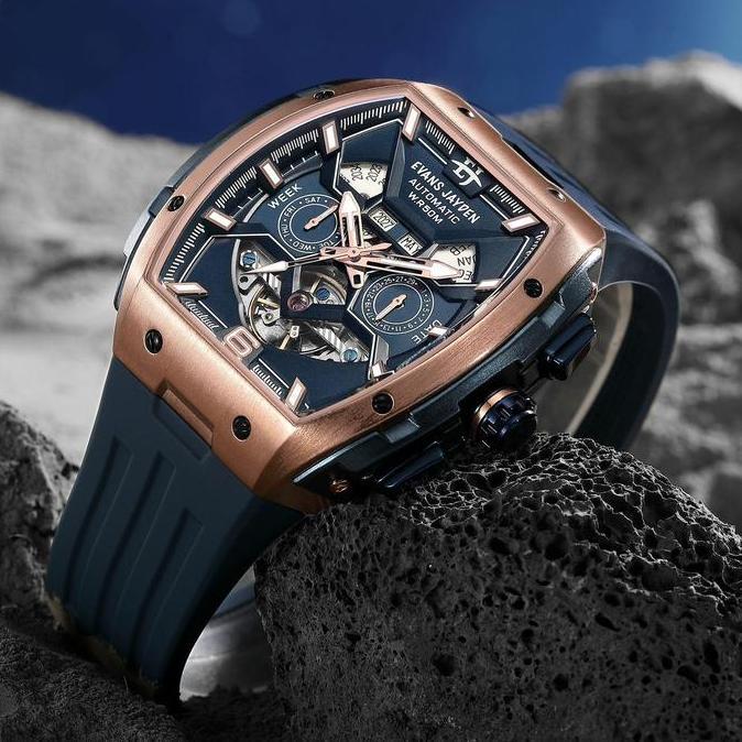 Evans Jayden Jam Tangan Pria 9620 Rubber Automatic Movement Silicon Kaca Sapphire Chronograph Water 