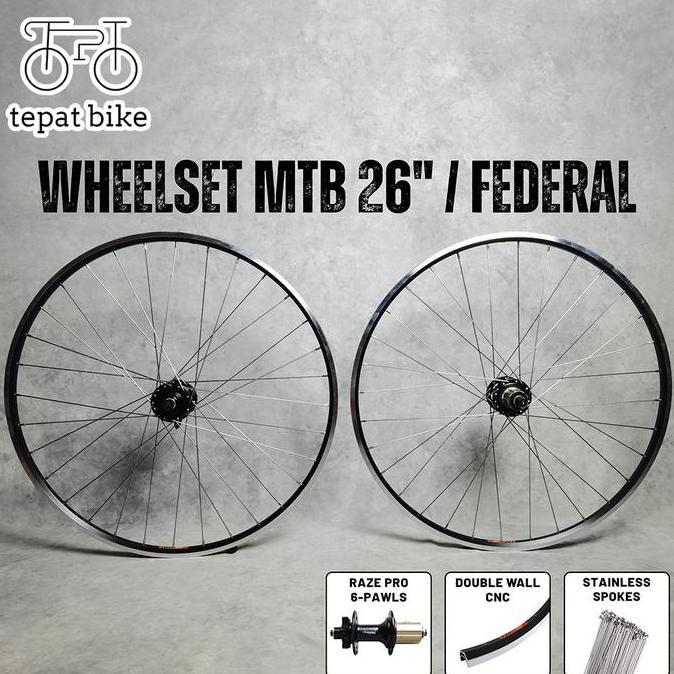 Wheelset 26 Araya TM880 Black CNC + Raze PRO 32H 6-Pawls Tawon Rims Brake Alloy Double Wall / Roda J