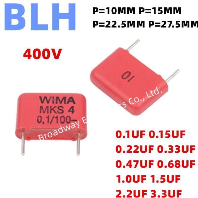 2PCS WIMA RED MKS4 10MM 15MM 22.5MM 27.5MM Film Capacitor Hi-Fi Audio P10 P15 P27.5 P27.5 400V 0.1UF