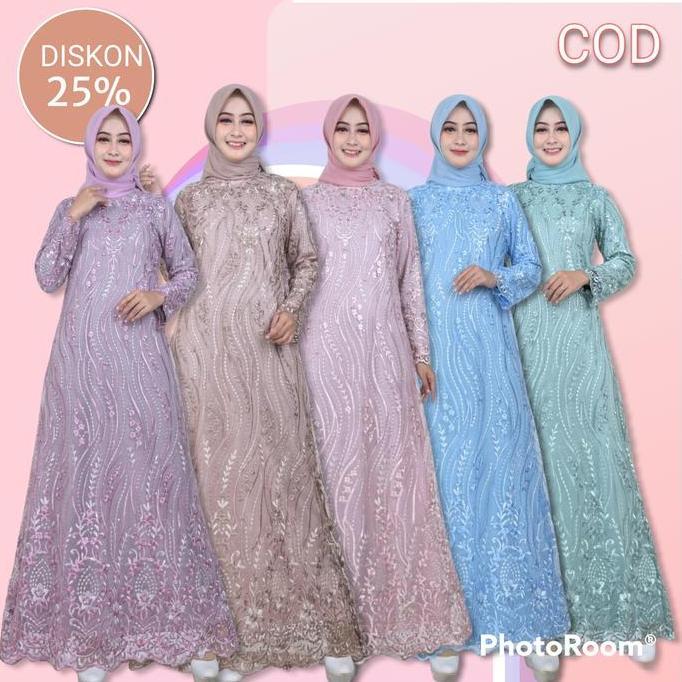 Septiana- Gamis Brukat Tile Mutiara Motif Akar Dress Burkat Tile Kondangan Elegan Simple Maxi Mewah 