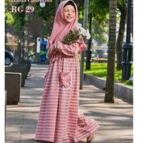 Gamis anak motif garis | Gamis kaos anak Raggakids stripe |Baju muslim Dress