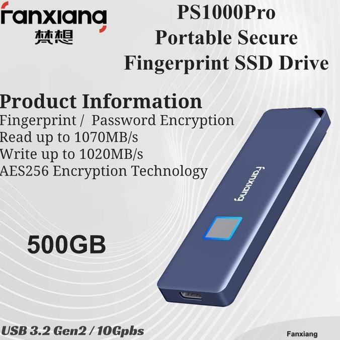 TERMURAH - Fanxiang Portable Storage USB 3.2 10Gbps Secure Fingerprint SSD External Drive - PS1000Pr