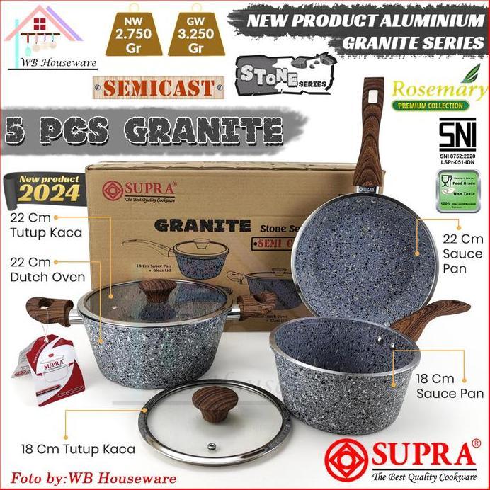 SUPRA 5pcs panci set granite stone series with lid anti lengket / set peralatan masak / wajan penggo