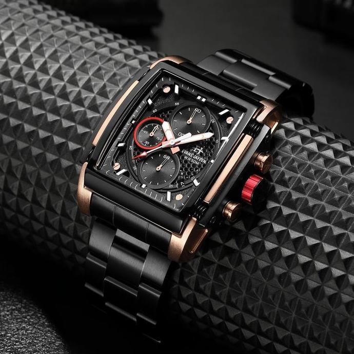 Jam Tangan Pria Evans Jayden 9619 Rantai Stainless Steel Chronograph Kaca Sapphire Water Resistant 5