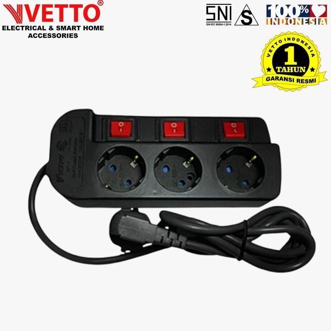 Panelfiks- Vetto Stop Kontak Ms3 1.5M Full Bulat 1.5 Meter Sni Dengan Auto Child Shutter Fire Retard