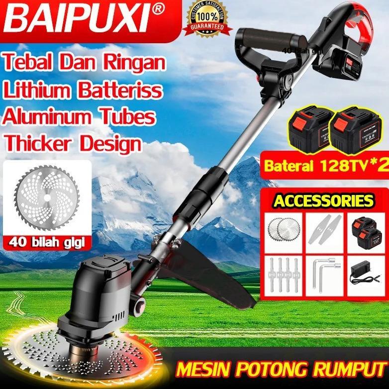 ARN Barang Spot+KUALITAS JERMAN BAIPUXI 48V Mesin pemotong rumput 2 baterai Dapat digunakan untuk wa