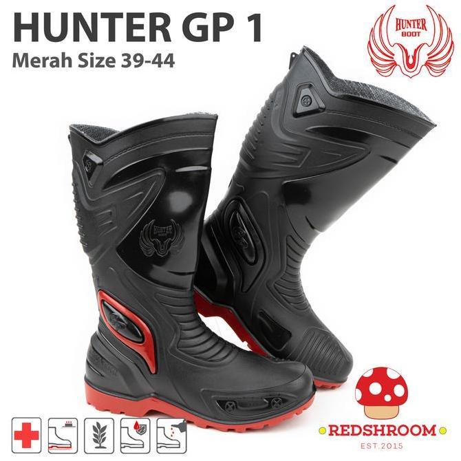 devarahardians - sepatu boots tinggi hunter gp 1 black/red shoes karet pria hitam kerja