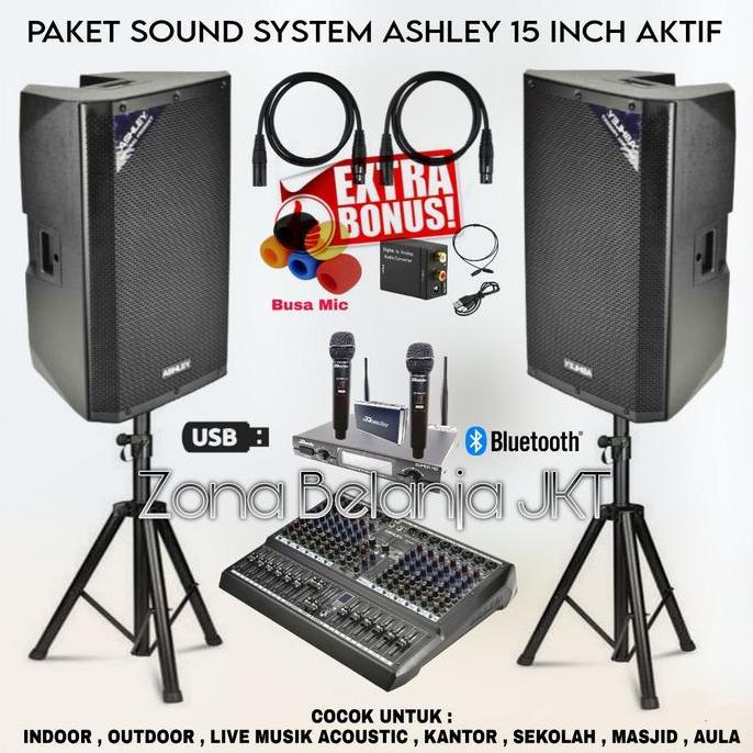 Paket Sound System Indoor Outdoor Speaker Ashley 15 Inch Aktif (SET 2)