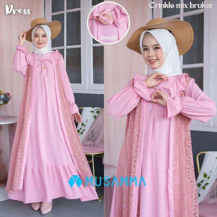 MAYRA DRESS - Gamis Crincle Premium Mix Brukat Malika/ Gamis Elegan Terbaru