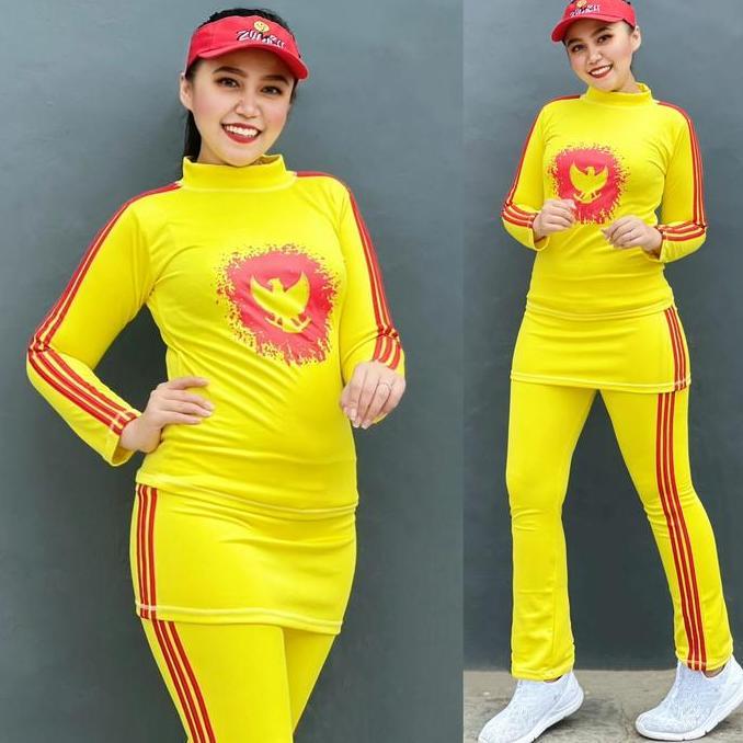 Setelan Baju Senam Aerobic Zumba Gym Fitness Jogging Olahraga Hijab Muslim MERAH PUTIH GARUDA Top Sp