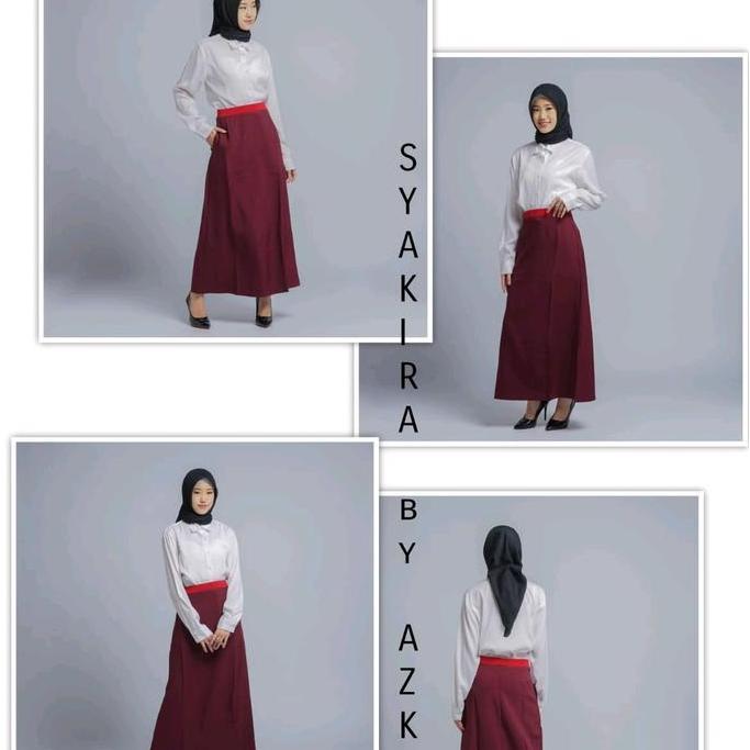 Rok kerja casual trendy wanita A line panjang terbaru modern kekinian pinggang full karet elastis po