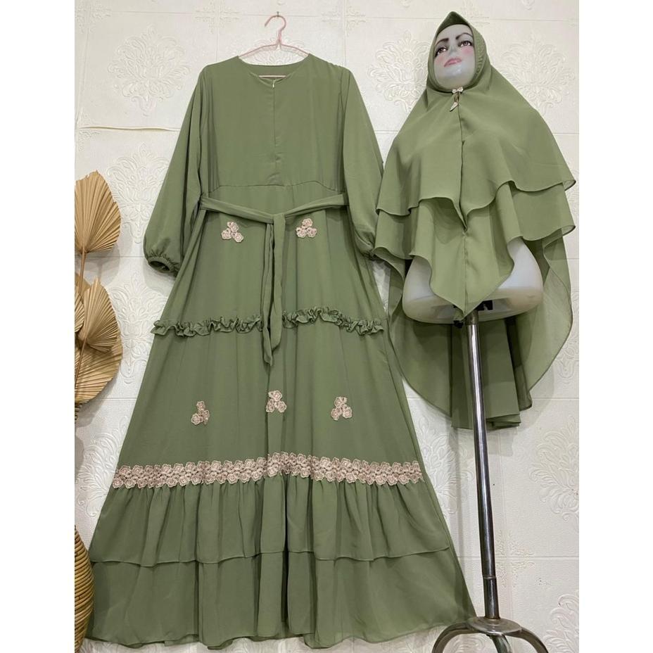 BEST DEALS Gamis Syari Ceruty Renda / Gamis Terbaru Mix Renda Bunga Cantik / Gamis Ceruty Babydoll