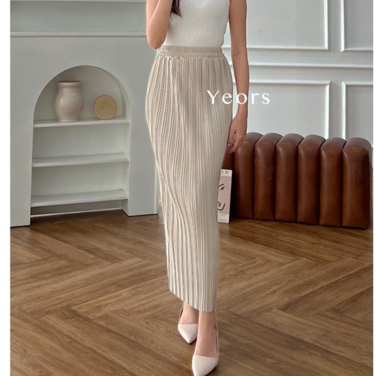OOTD YEORS - Nina Skirt - Rok Plisket Panjang Spandex Premium Highwaist  - Rok Polos Muslim Murah Be